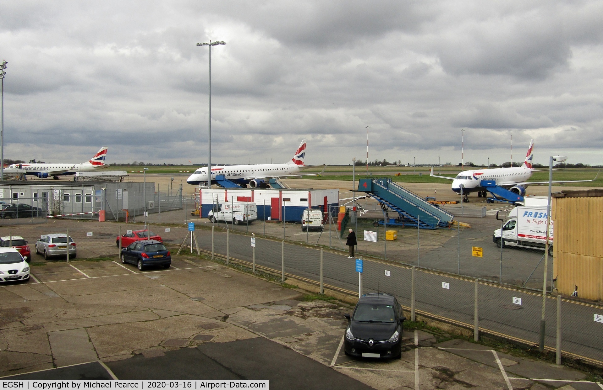 Norwich International Airport, Norwich, England United Kingdom (EGSH) - G-LCYG, G-LCYS and G-LCYT parked on Stands 3, 5 and 6 respectively for storage, due to a drop in passenger demand during the COVID-19 outbreak.