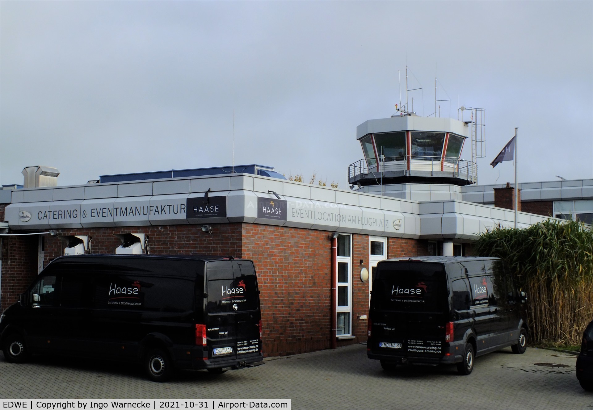 EDWE Airport - terminal and tower at Emden airfield