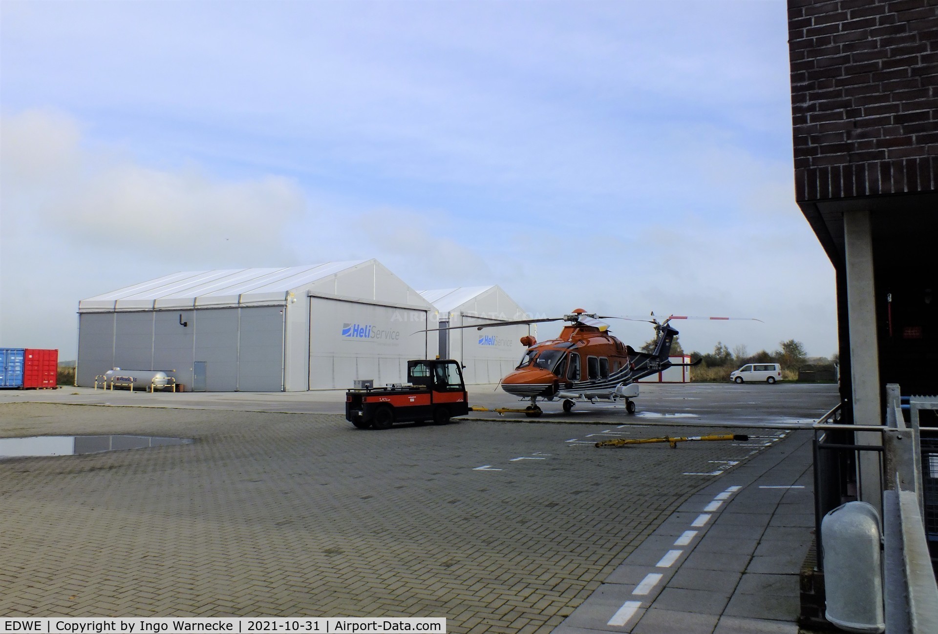 EDWE Airport - apron and hangars east of the tower at Emden airfield