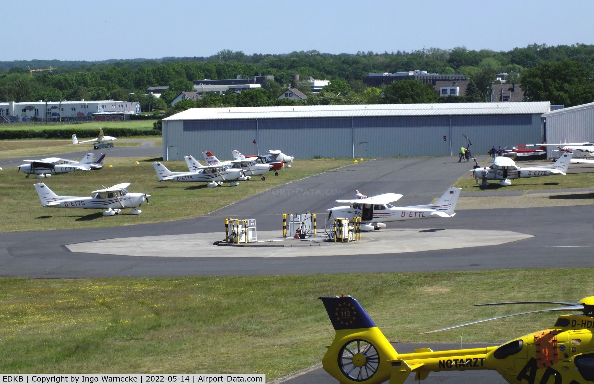 Bonn-Hangelar Airport, Sankt Augustin Germany (EDKB) - apron, hangars and airfield fuelling station at Bonn-Hangelar airfield