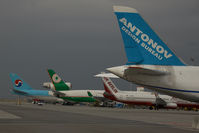 Vienna International Airport, Vienna Austria (VIE) - Antonov 124, Boeing 747-400 and MD11 parked together and witing for some cargo - by Yakfreak - VAP