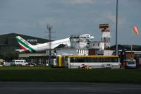 Bournemouth Airport, Bournemouth, England United Kingdom (BOH) - TAKE OFF BETWEEN HANGER AND TOWER - by Patrick Clements