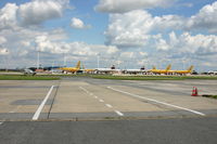 Brussels Airport, Brussels / Zaventem   Belgium (BRU) - front apron: ABELAG  -  background apron: DHL - by Daniel Vanderauwera