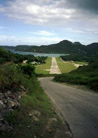 Gustaf III Airport, St. Jean, Saint Barthélemy Guadeloupe (SBH) - St Barthelemy, Approach end of Rwy 10.  All traffic lands this direction - by Timothy Aanerud