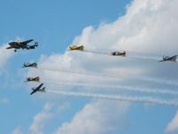 Fairfield County Airport (LHQ) - AT-6 & B-25 (N744CG) formation at Wings of Victory airshow - Lancaster, Ohio - by Bob Simmermon
