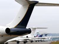Zurich International Airport, Zurich Switzerland (LSZH) - Nice line of tails of the WEF 2009 visitors - by Alex Smit