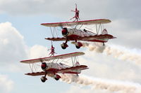 RAF Cosford Airport, Albrighton, England United Kingdom (EGWC) - Team Guinot Boeing Stearman displaying at the Cosford Air Show - by Chris Hall