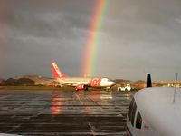 Blackpool International Airport, Blackpool, England United Kingdom (EGNH) - Jet2 Boeing 733 taken from Comed Flying Club Bar - by Don Mercer
