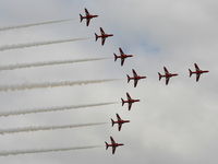Kemble Airport, Kemble, England United Kingdom (EGBP) - Red Arrows in Swan formation - by Chris Hall