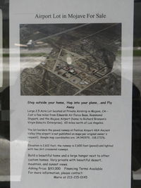 Santa Paula Airport (SZP) - Pontius Airport AKA Ancient Valley-Not shown on any Aviation Charts per original owner's request. Airport land FOR SALE on Pontius Airport near Mojave, California, Rwy 2.600 ft paved/lighted + 2 dirt xwind - by Doug Robertson