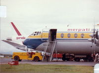Hasanuddin Airport - Merpati Vickers 952 Vanguard at Makassar Sultan Hasanuddin International (Ujung Pandang) Airport (WAAA), Indonesia (Mar 1981). At the time it was called Air Port Hasanuddin. (scan from print) - by Anton von Sierakowski