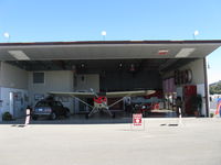 Santa Paula Airport (SZP) - Large Deluxe Hangar FOR SALE on corner of Curtiss taxiway and Museum taxiway. Prime midfield location near Fuel Dock. Bifold full-span door open. - by Doug Robertson