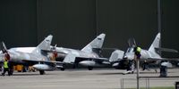 RAF Leuchars Airport, Leuchars, Scotland United Kingdom (EGQL) - 17F Super Etendard's 55,43 & 17 sitting outside the hanger ready to be placed into the hanger, due to 40mph cross winds which resulted in all flying being grounded during exercise joint warrior 13-1 
 - by Mike stanners