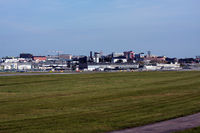 Stockholm-Bromma Airport - A view of the passenger terminal from the hills west of the airport. - by Anders Nilsson