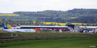 Edinburgh Airport, Edinburgh, Scotland United Kingdom (EGPH) - The cargo area on the north side at Edinburgh EGPH. To the right is the old ATC tower and the area once operated by the Royal Air Force as 'RAF Turnhouse'. - by Clive Pattle