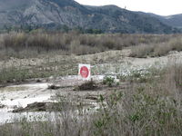 Santa Paula Airport (SZP) - Flour Bomb Target set up in Santa Clara dry River-bed for commemoration of 7 December 1941 Pearl Harbor attack, planes flown by the Condor Squadron pilots. - by Doug Robertson