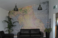 X5FB Airport - Interesting and appropriate wallpaper in Fishburn Airfields new clubhouse, August 1st 2015. - by Malcolm Clarke
