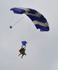 Swansea Airport, Swansea, Wales United Kingdom (EGFH) - Tandem skydivers from Skydive Swansea dropping in from 12000 feet. - by Roger Winser