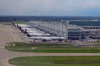 Munich International Airport (Franz Josef Strauß International Airport), Munich Germany (EDDM) - In the front is D-AIHF, which just got me from LAX to MUC (taken from D-AILY; MUC-CGN) - by Micha Lueck