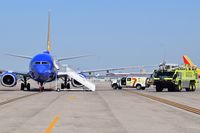 Boise Air Terminal/gowen Fld Airport (BOI) - Airport ARFF units using a Southwest jet for training. - by Gerald Howard