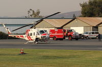 Santa Paula Airport (SZP) - N496DF 1969 Bell EH-1H IROQUOIS, (CAL-FIRE 902), Government USDA Forest Service, at SZP Thomas Fire FIRE BASE - by Doug Robertson
