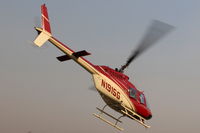 Santa Paula Airport (SZP) - N191SG 1965 Bell 206B JetRanger II, Allison VO-540 Turboshaft 400 SHp, Restricted Forest class, takeoff turning maneuver to the Thomas Fire, note smoky sky. - by Doug Robertson