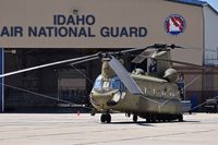 Boise Air Terminal/gowen Fld Airport (BOI) - One of four CH-47F helicopters parked on the Idaho ANG ramp. - by Gerald Howard