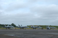 Aalborg Airport - Platform overview during Aalborg air show 2018 showing 4 McDonnell Douglas F-18C: Swiss Air Force J-5021 and J-5020 and Finnish Air Force HN-435 and HN-428 - by Van Propeller