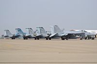 Boise Air Terminal/gowen Fld Airport (BOI) - F/A-18s from VMFAT-101 and VFA-106 parked on the north GA ramp. - by Gerald Howard